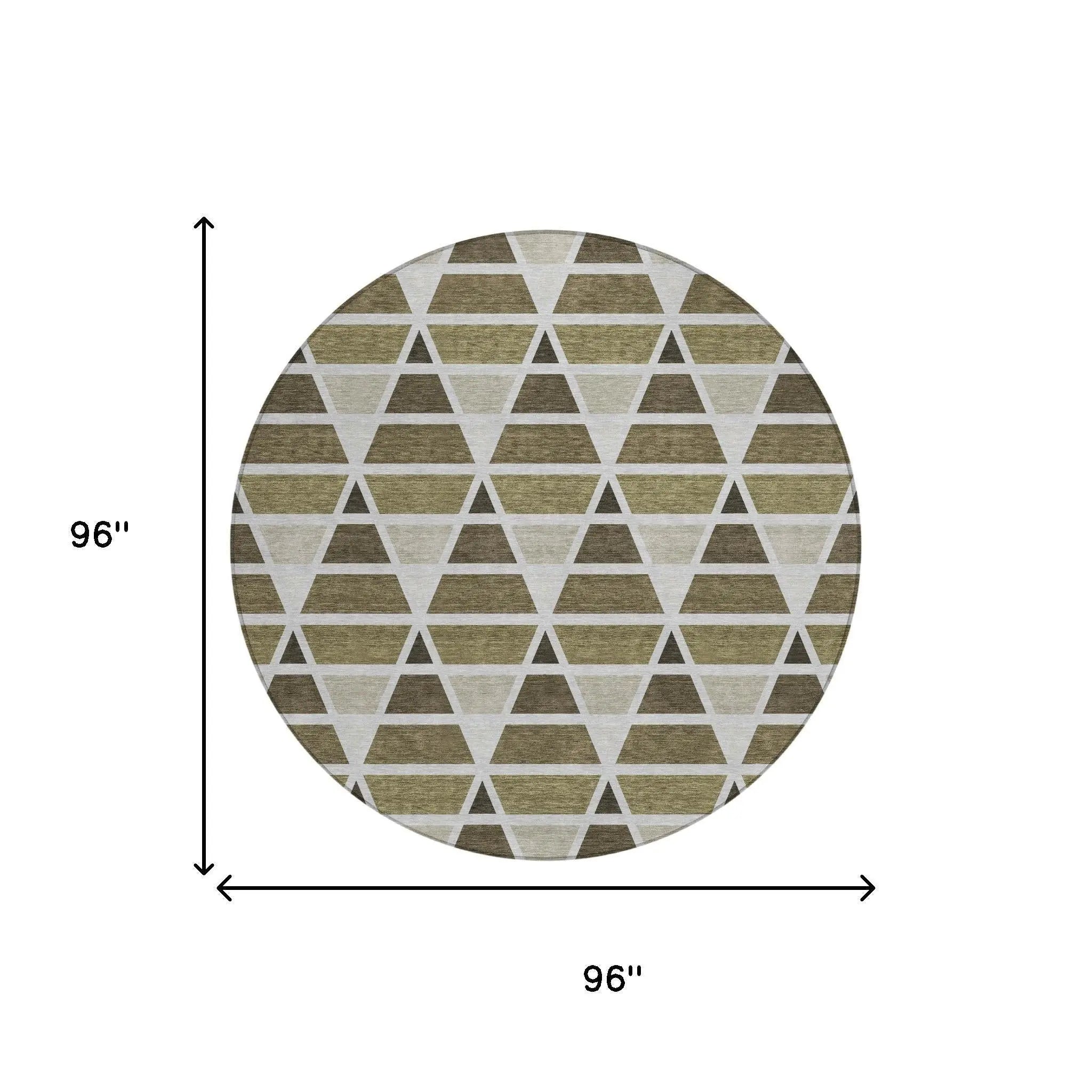 8' Brown And Pewter Round Geometric Washable Indoor Outdoor Area Rug Homeroots Outdoor