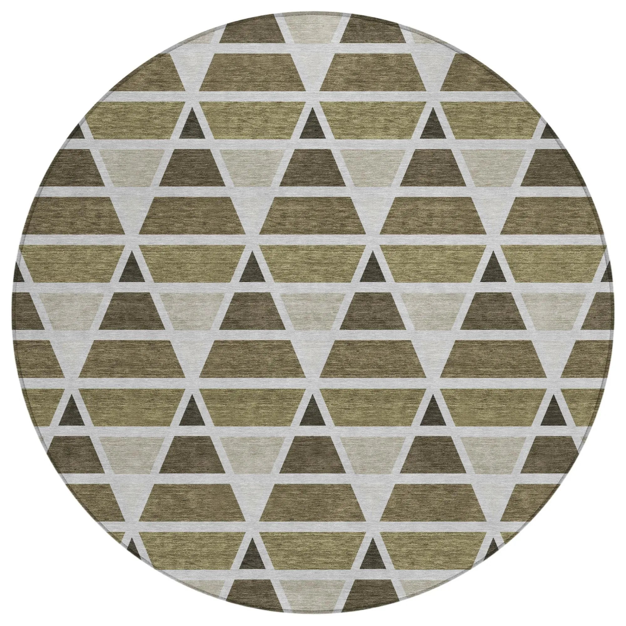 8' Brown And Pewter Round Geometric Washable Indoor Outdoor Area Rug Homeroots Outdoor