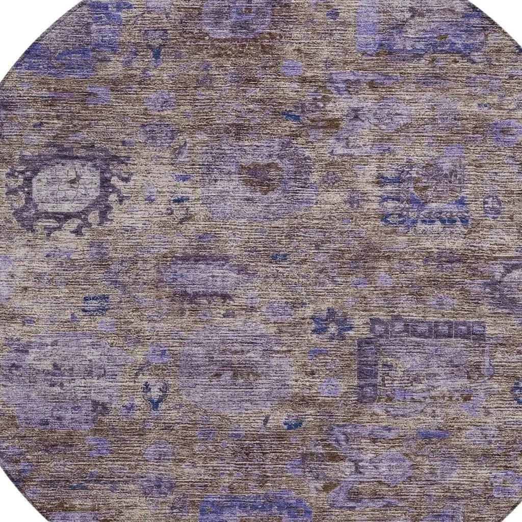 8' Brown And Plum Round Abstract Washable Indoor Outdoor Area Rug Homeroots Outdoor