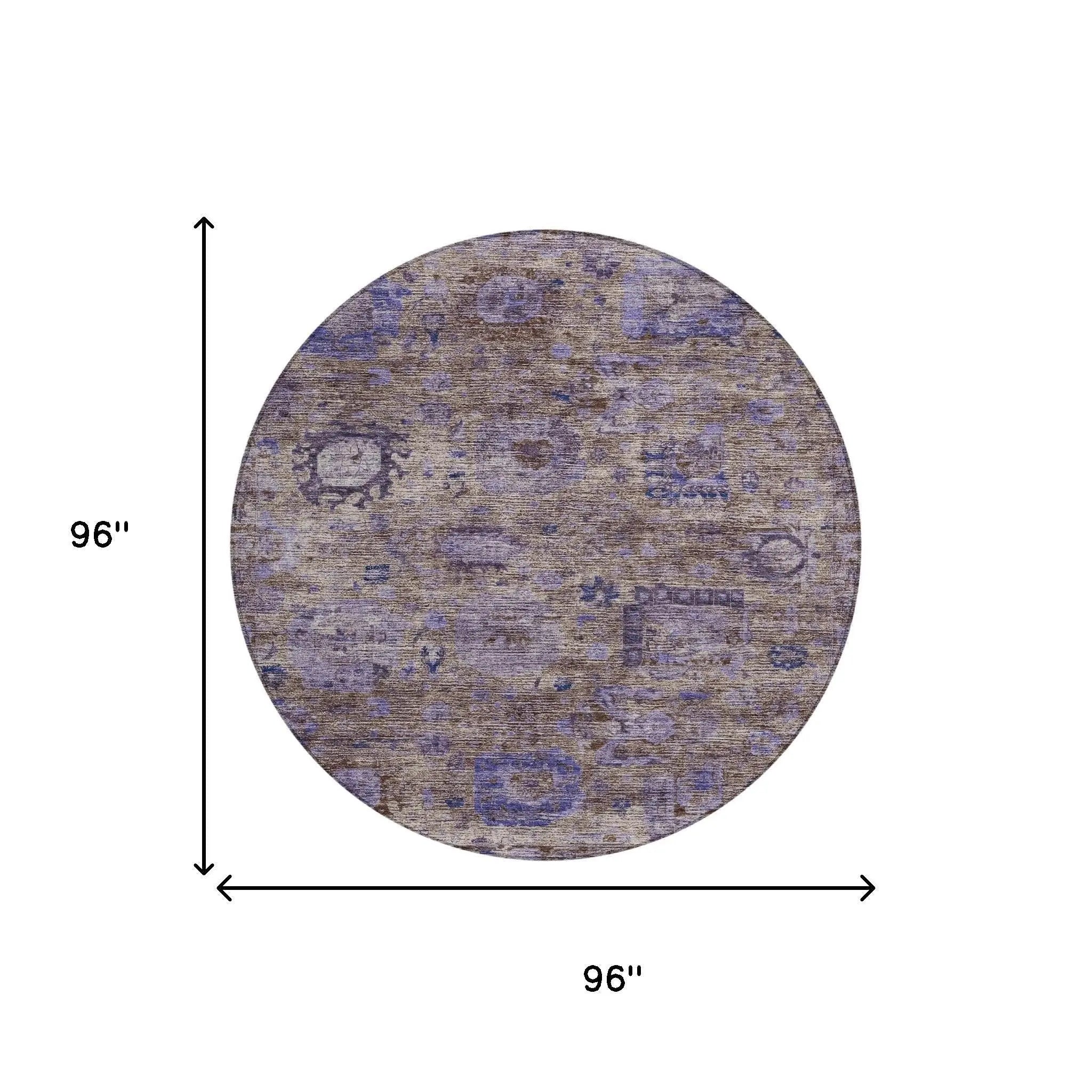 8' Brown And Plum Round Abstract Washable Indoor Outdoor Area Rug Homeroots Outdoor