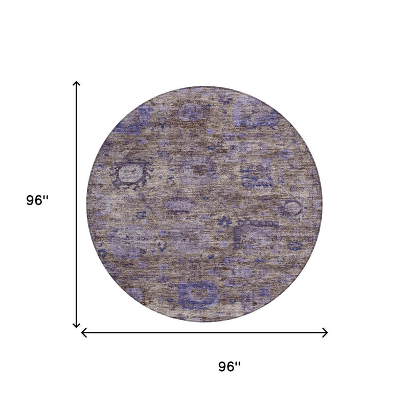 8' Brown And Plum Round Abstract Washable Indoor Outdoor Area Rug Homeroots Outdoor