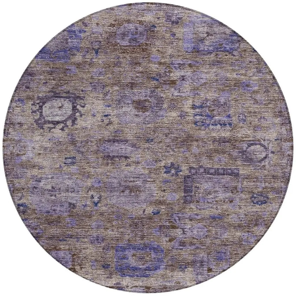 8' Brown And Plum Round Abstract Washable Indoor Outdoor Area Rug Homeroots Outdoor