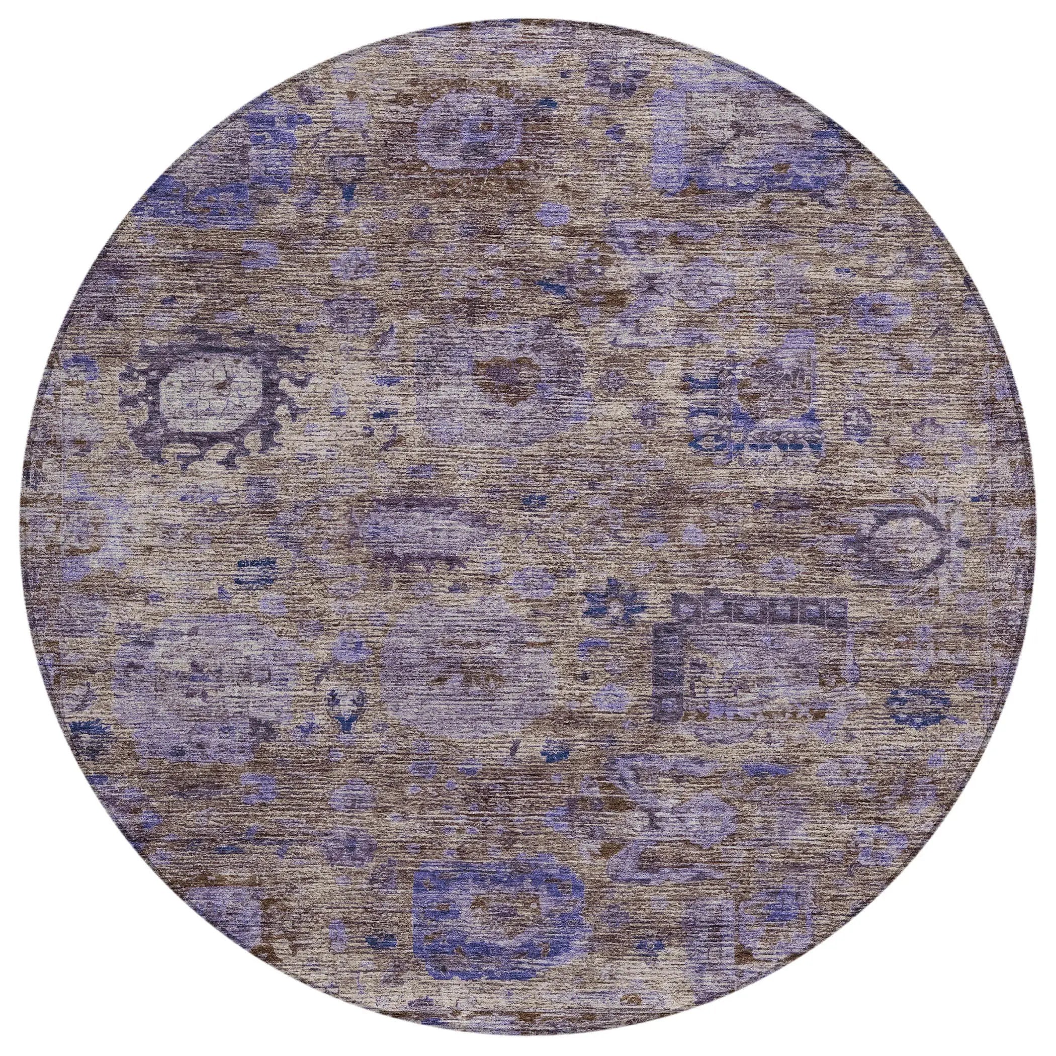 8' Brown And Plum Round Abstract Washable Indoor Outdoor Area Rug Homeroots Outdoor