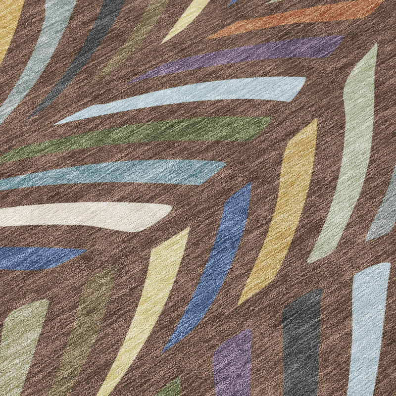8' Brown And Plum Round Abstract Washable Indoor Outdoor Area Rug Homeroots Outdoor