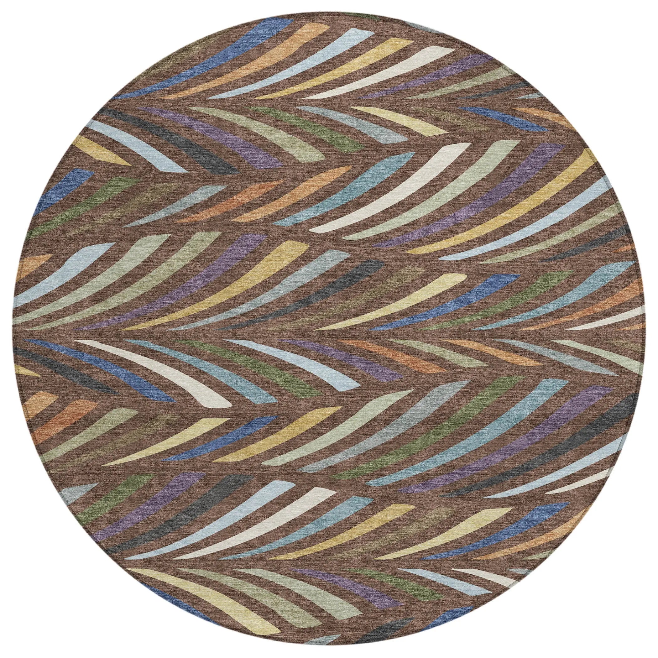 8' Brown And Plum Round Abstract Washable Indoor Outdoor Area Rug Homeroots Outdoor