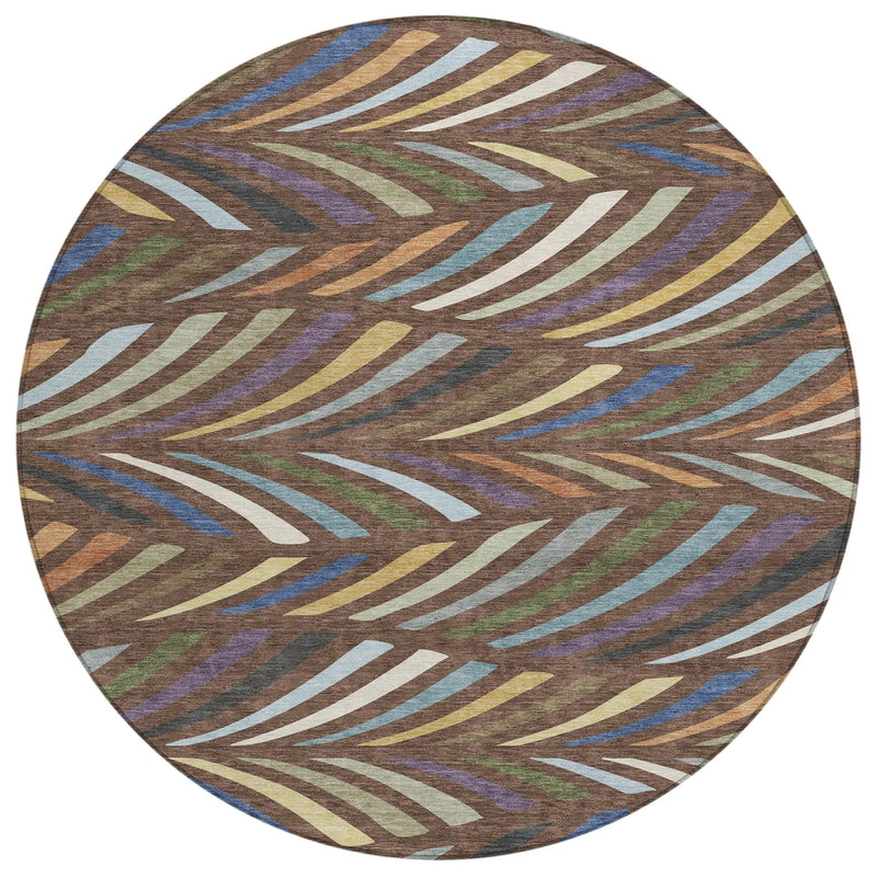 8' Brown And Plum Round Abstract Washable Indoor Outdoor Area Rug Homeroots Outdoor