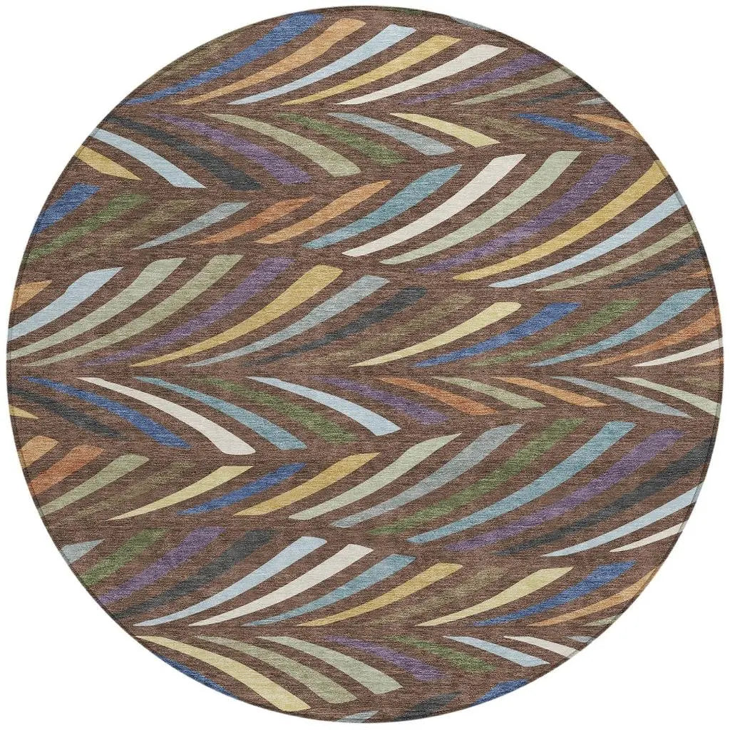 8' Brown And Plum Round Abstract Washable Indoor Outdoor Area Rug Homeroots Outdoor