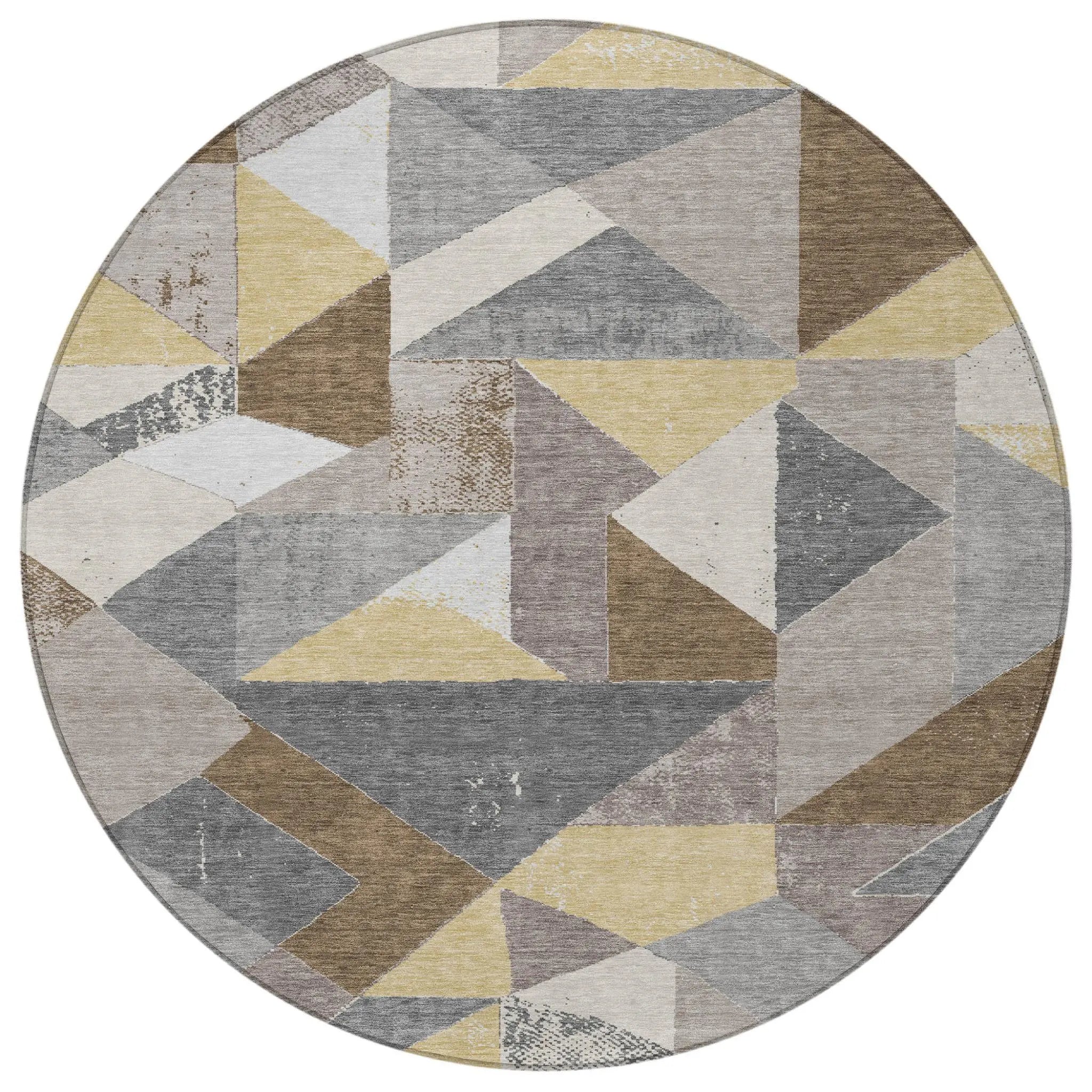 8' Brown And Silver Round Geometric Washable Indoor Outdoor Area Rug Homeroots Outdoor