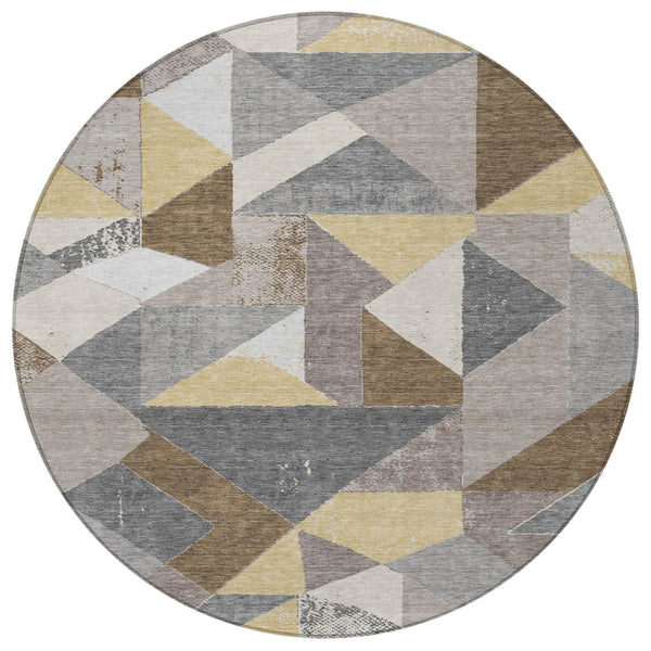 8' Brown And Silver Round Geometric Washable Indoor Outdoor Area Rug Homeroots Outdoor