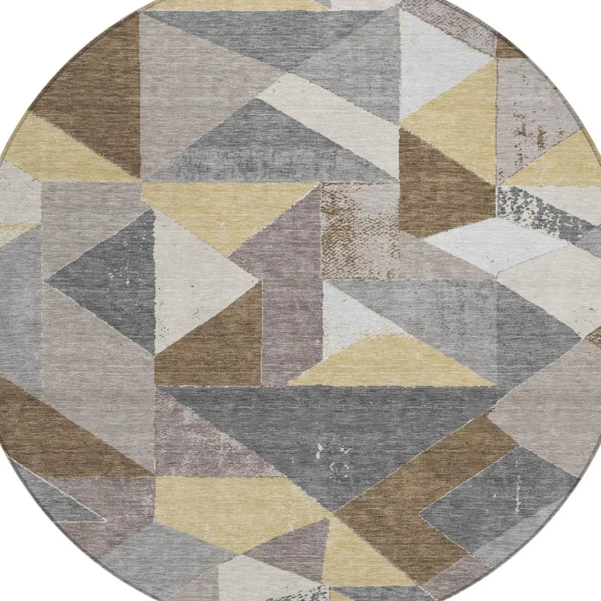 8' Brown And Silver Round Geometric Washable Indoor Outdoor Area Rug Homeroots Outdoor