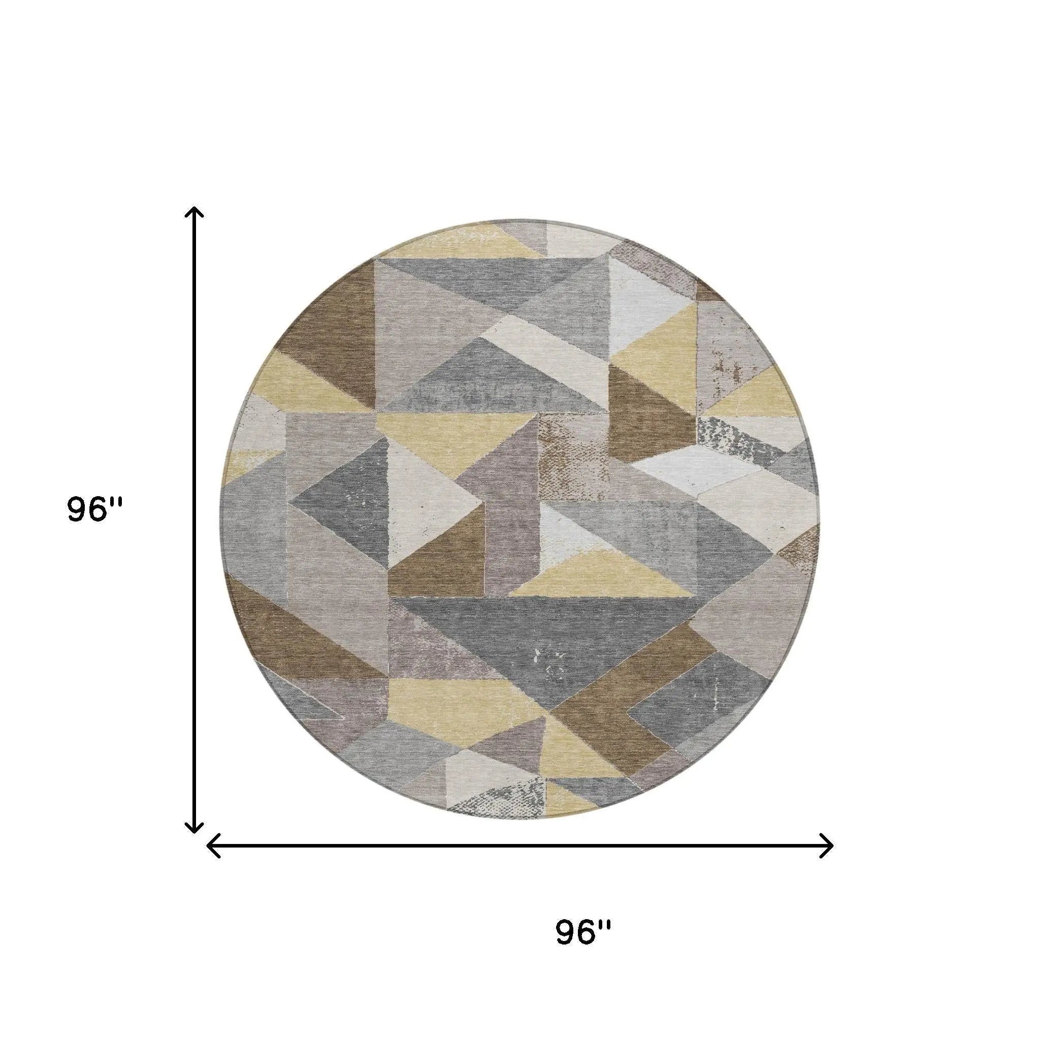 8' Brown And Silver Round Geometric Washable Indoor Outdoor Area Rug Homeroots Outdoor