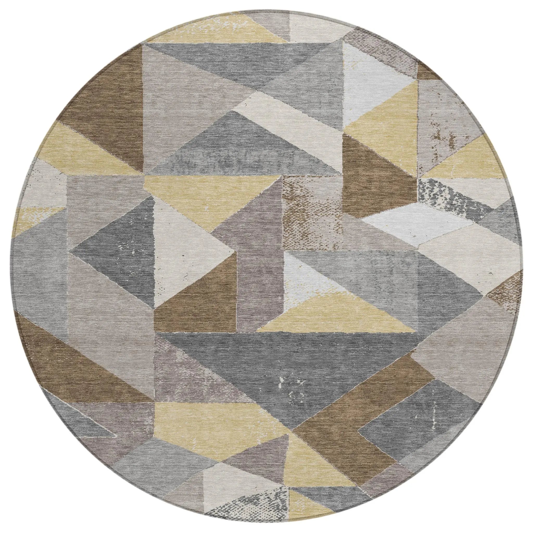 8' Brown And Silver Round Geometric Washable Indoor Outdoor Area Rug Homeroots Outdoor