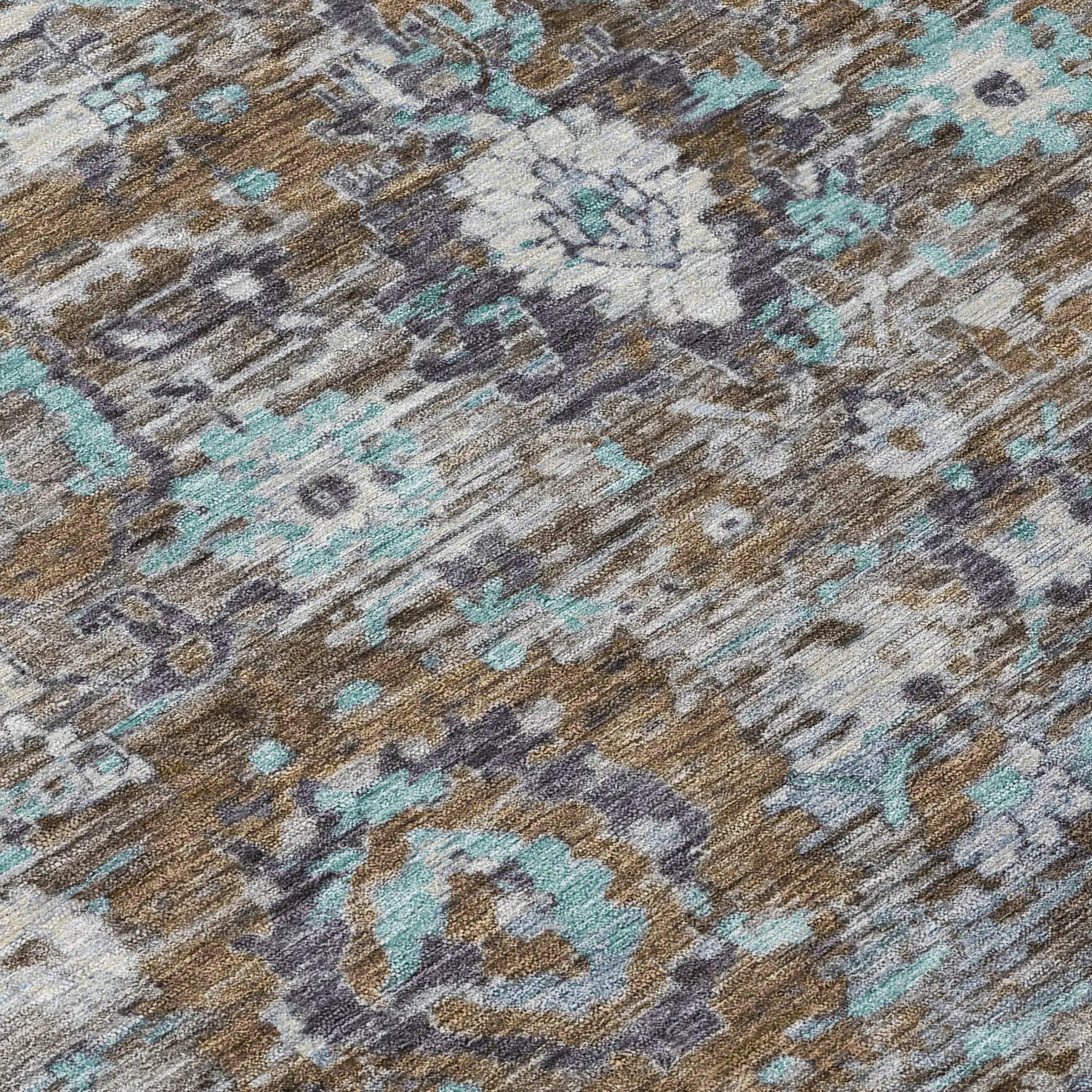 8' Brown And Teal Blue Round Floral Washable Indoor Outdoor Area Rug Homeroots Outdoor