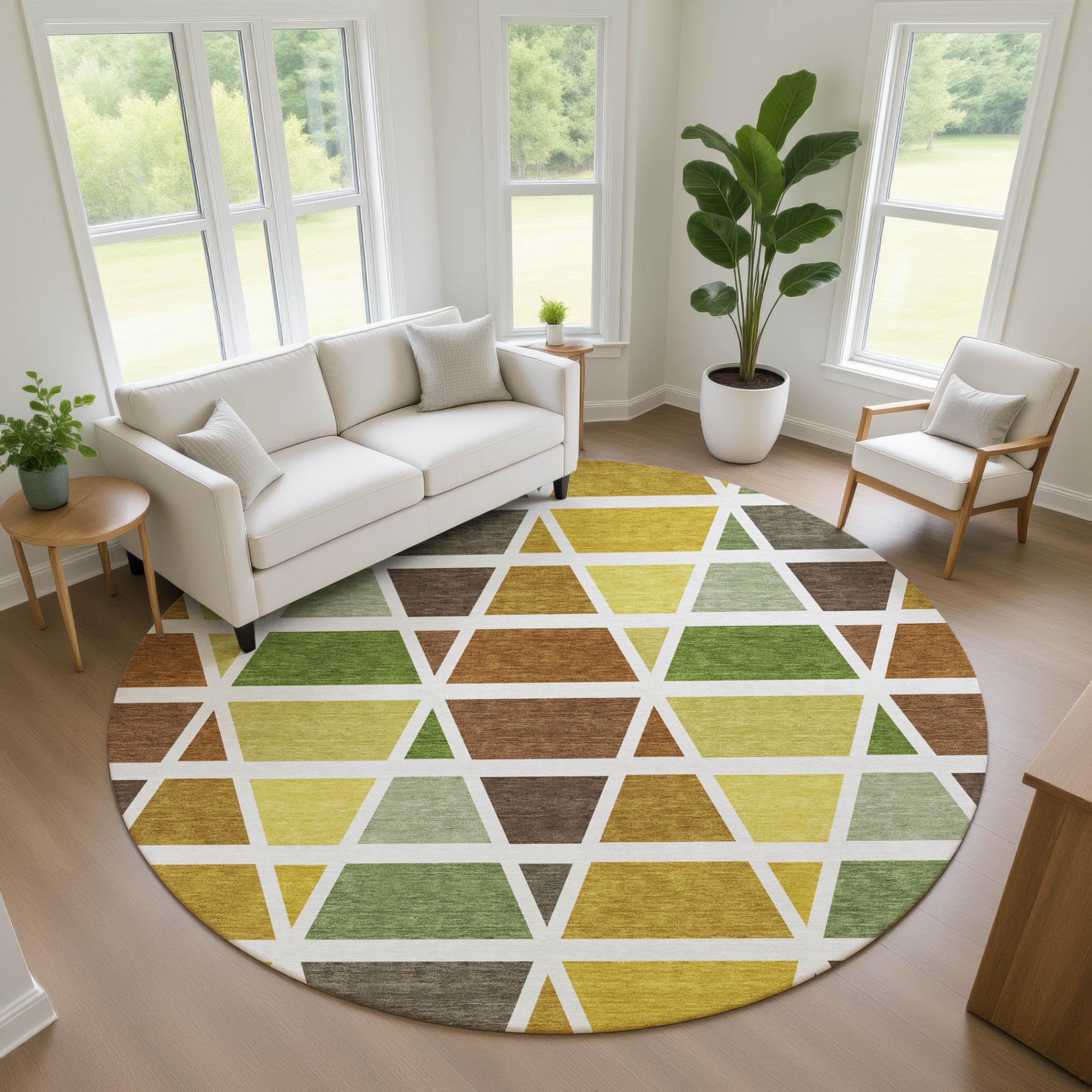 8' Brown And White Round Geometric Washable Indoor Outdoor Area Rug Homeroots Outdoor