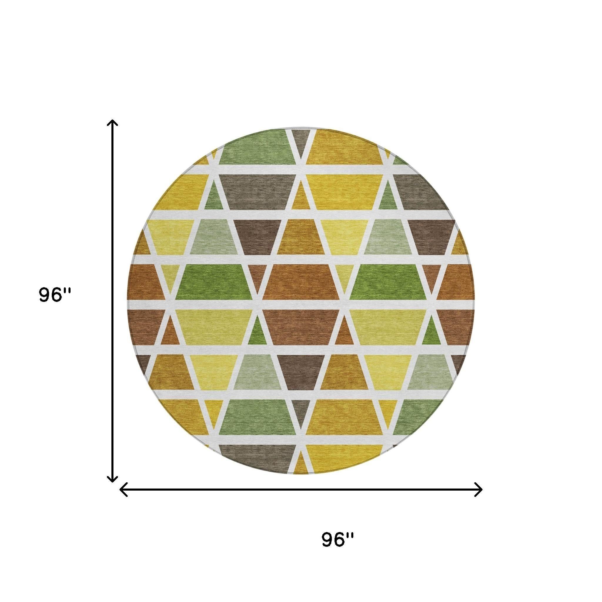 8' Brown And White Round Geometric Washable Indoor Outdoor Area Rug Homeroots Outdoor