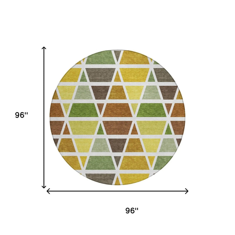8' Brown And White Round Geometric Washable Indoor Outdoor Area Rug Homeroots Outdoor