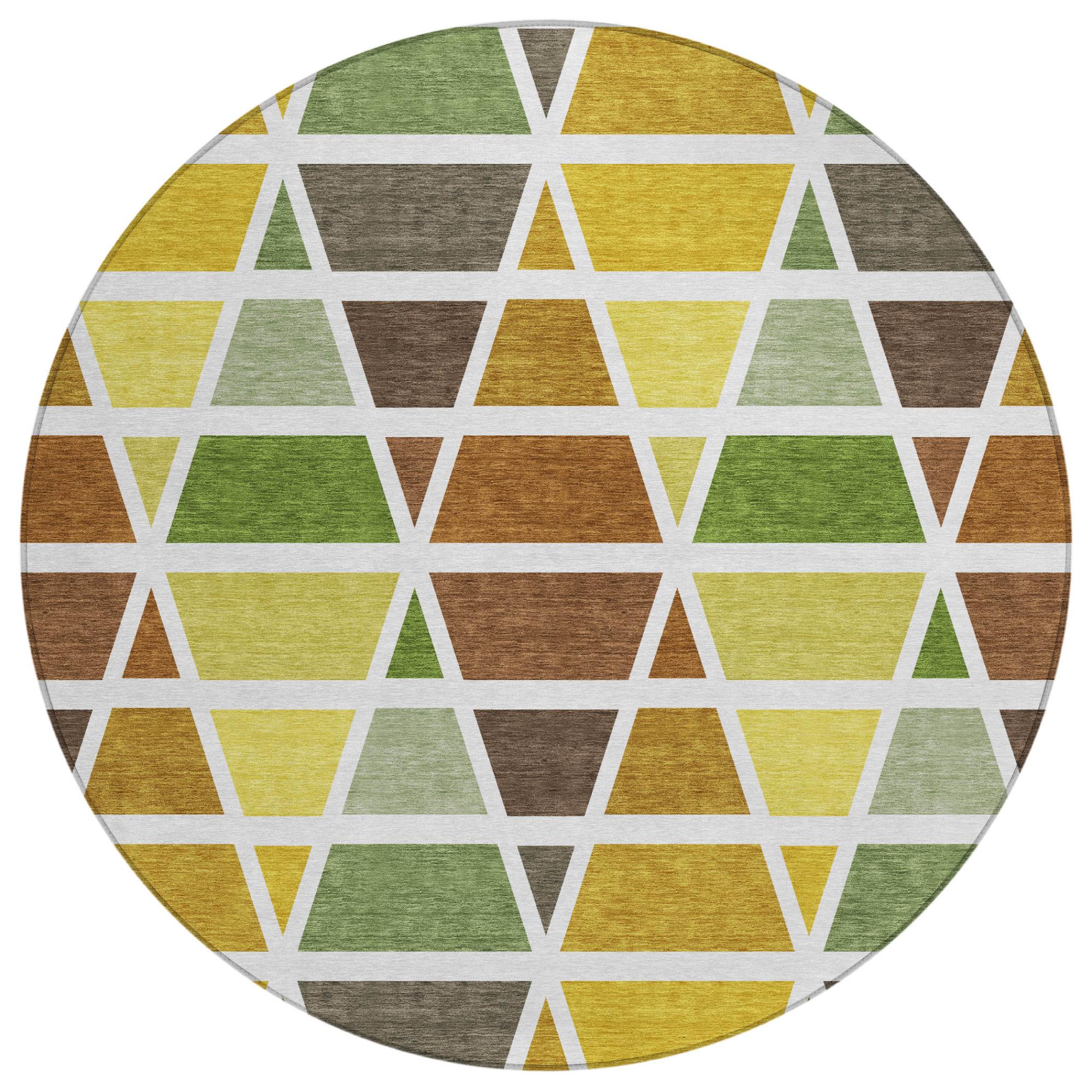 8' Brown And White Round Geometric Washable Indoor Outdoor Area Rug Homeroots Outdoor