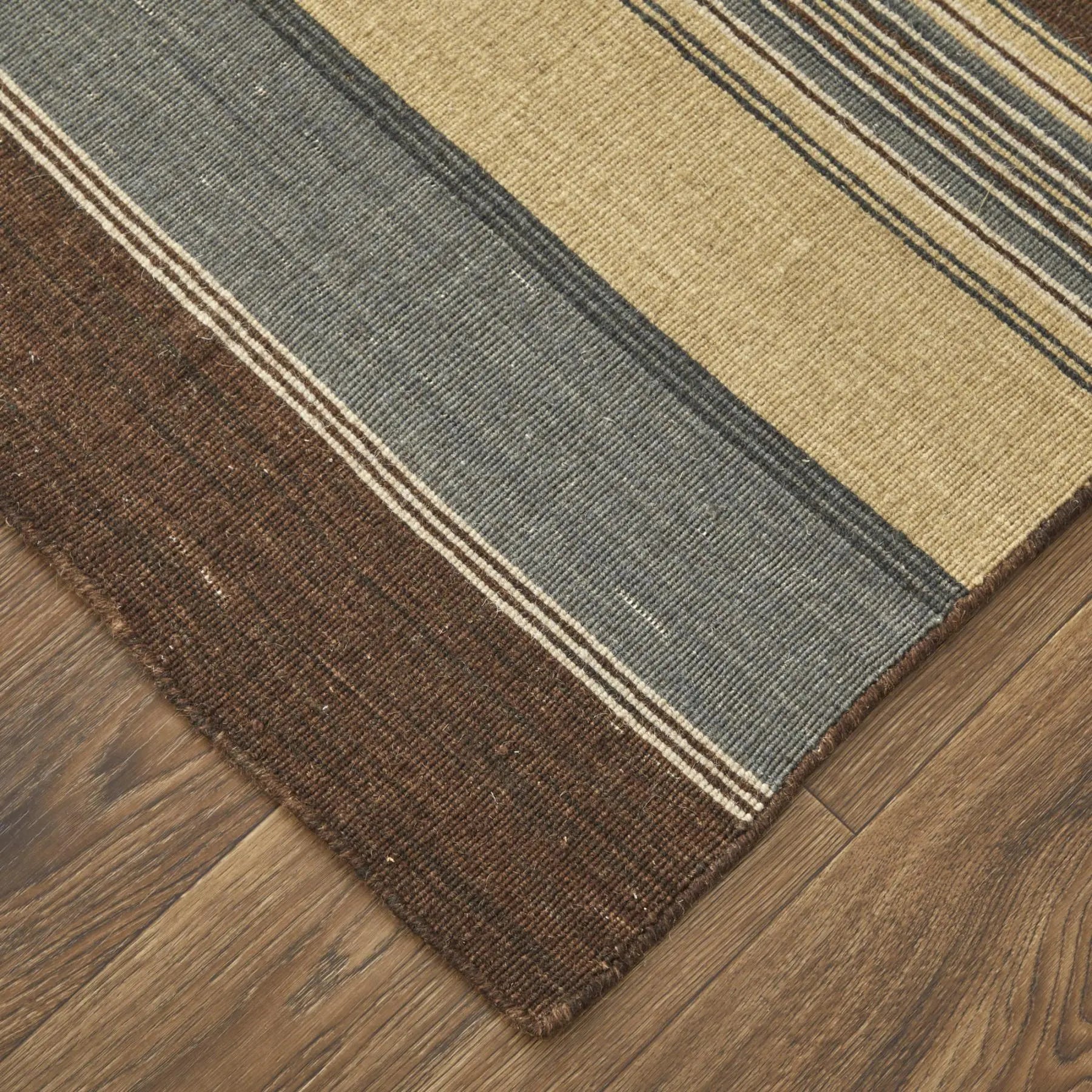 8' Brown Gray And Yellow Wool Striped Hand Knotted Area Rug Homeroots Home Decor