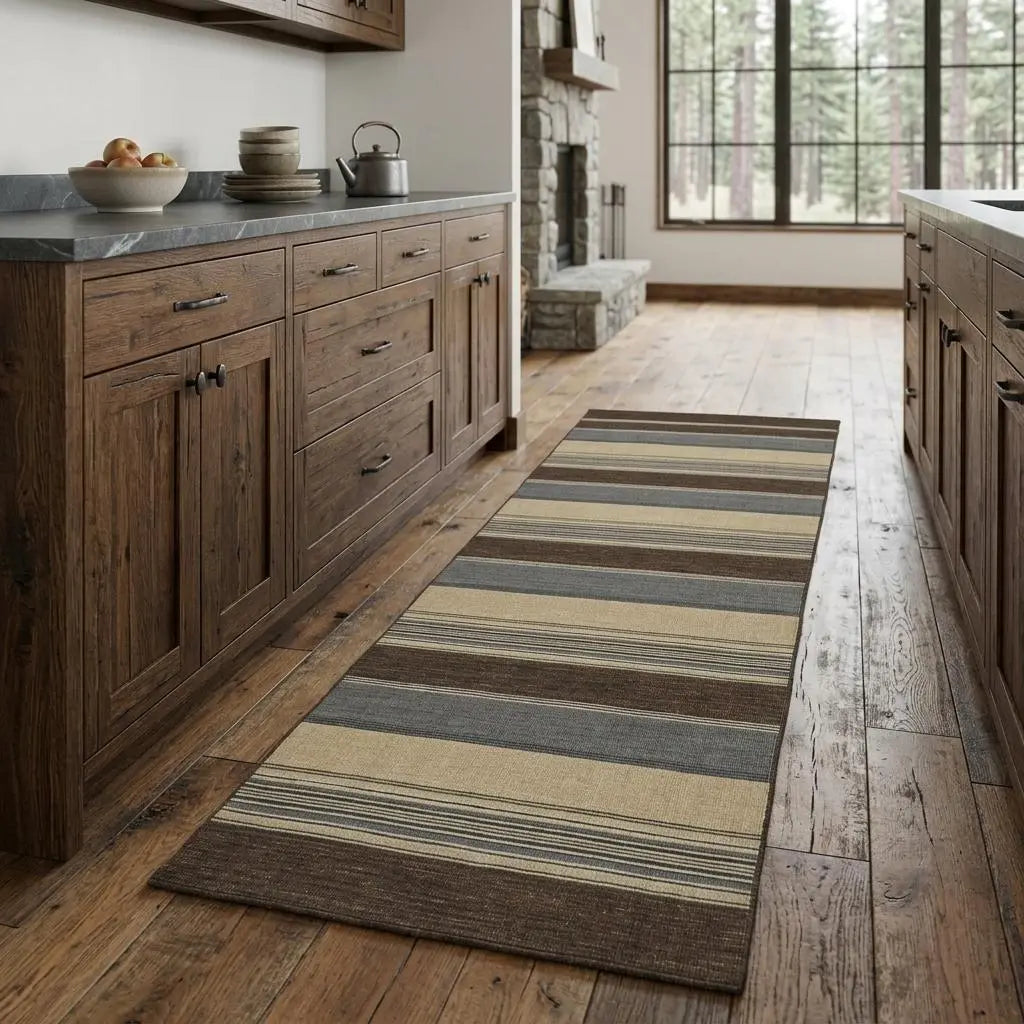 8' Brown Gray And Yellow Wool Striped Hand Knotted Area Rug Homeroots Home Decor