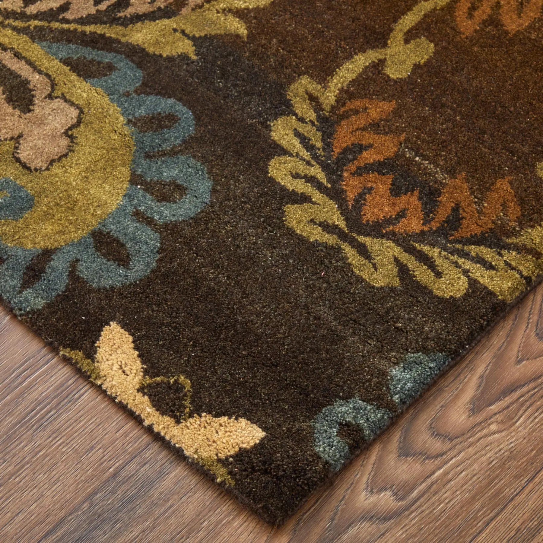 8' Brown Tan And Green Wool Floral Hand Knotted Area Rug Homeroots Home Decor
