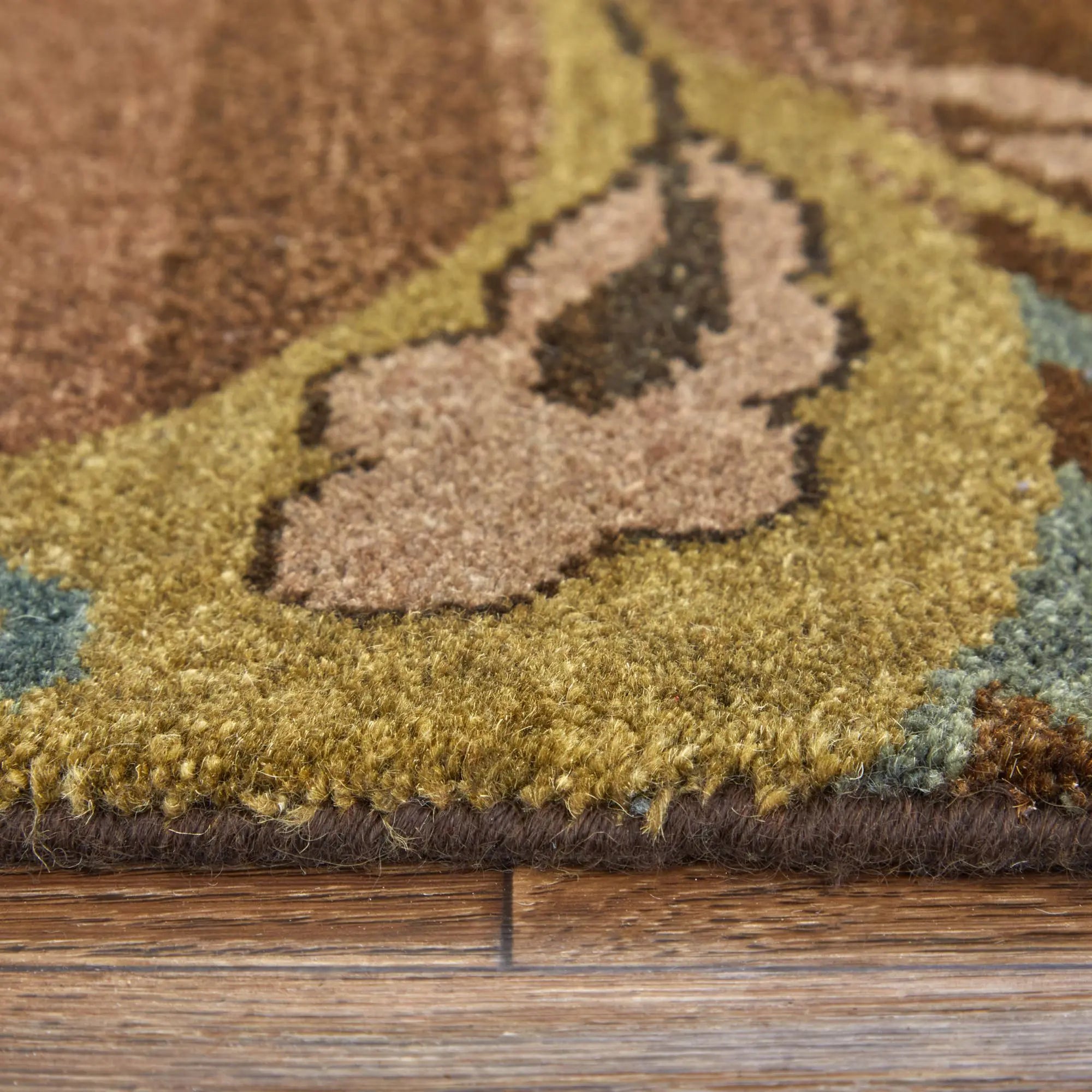 8' Brown Tan And Green Wool Floral Hand Knotted Area Rug Homeroots Home Decor