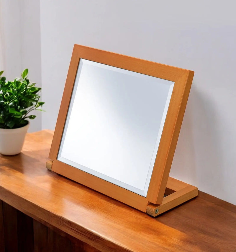 8" Brown Wood Framed Freestanding Makeup Shaving Tabletop Mirror Homeroots Bed & Bath