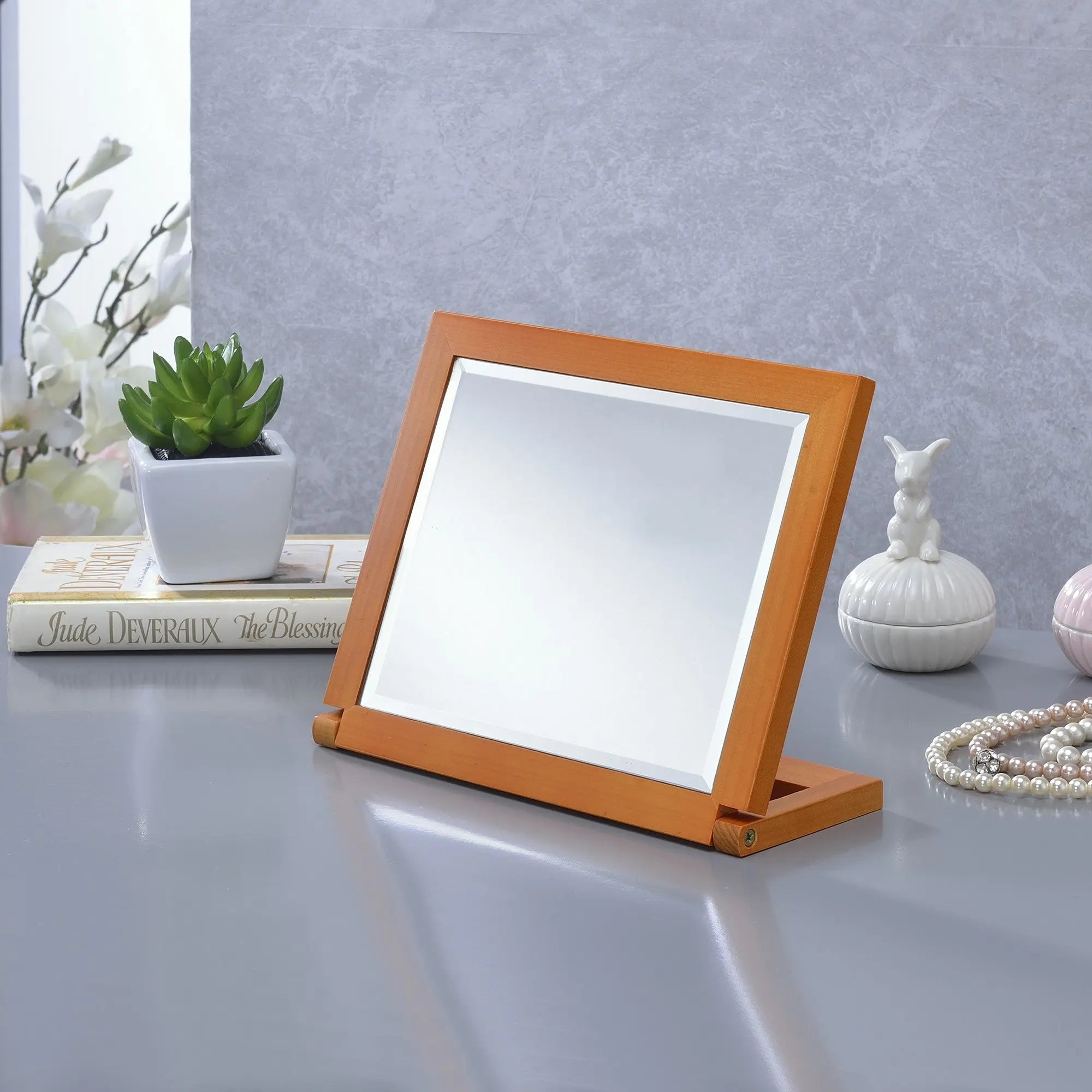8" Brown Wood Framed Freestanding Makeup Shaving Tabletop Mirror Homeroots Bed & Bath