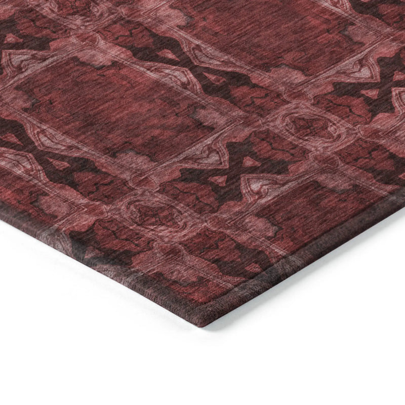 8' Burgundy And Black Round Floral Medallion Washable Indoor Outdoor Area Rug - GreatEagleInc