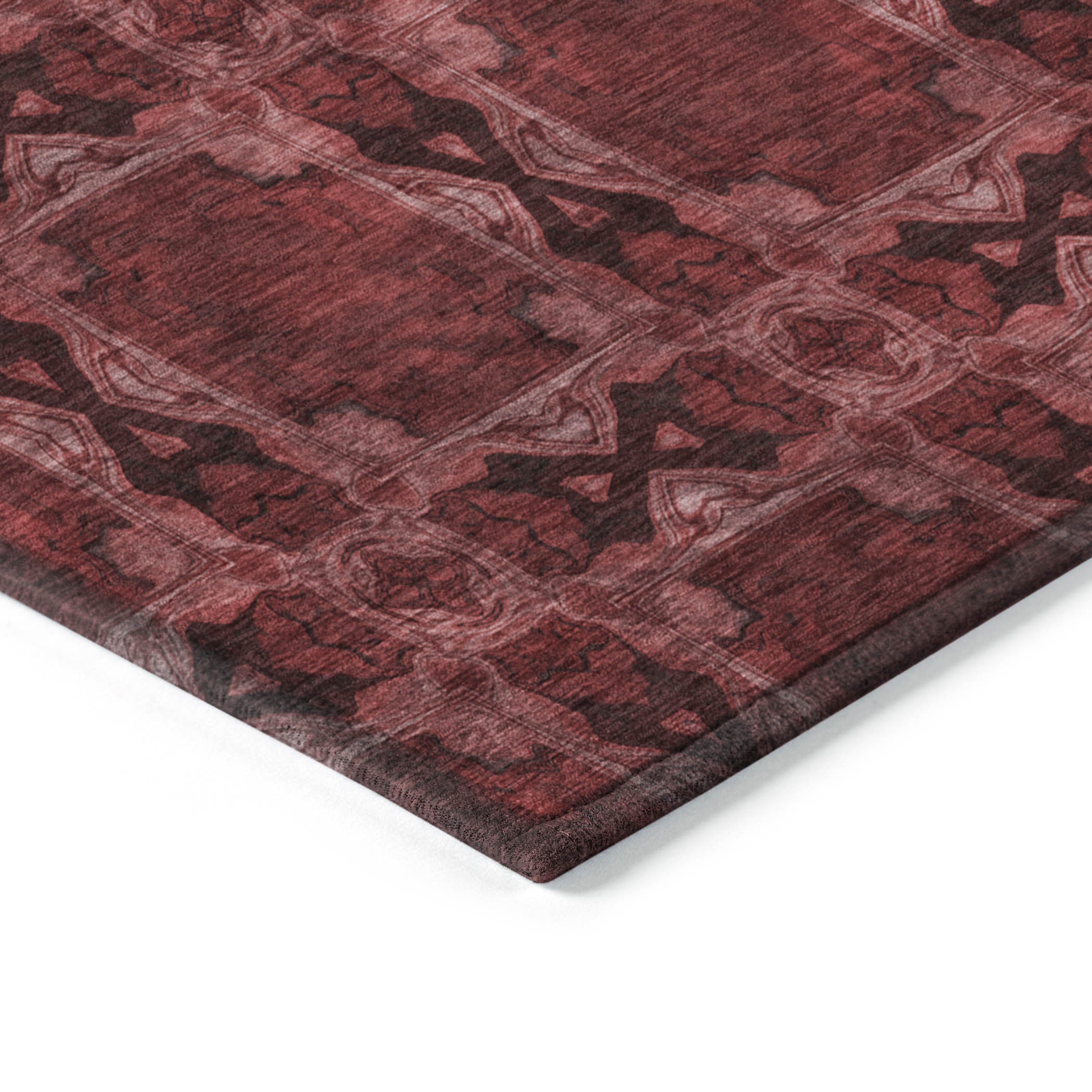 8' Burgundy And Black Round Floral Medallion Washable Indoor Outdoor Area Rug - GreatEagleInc