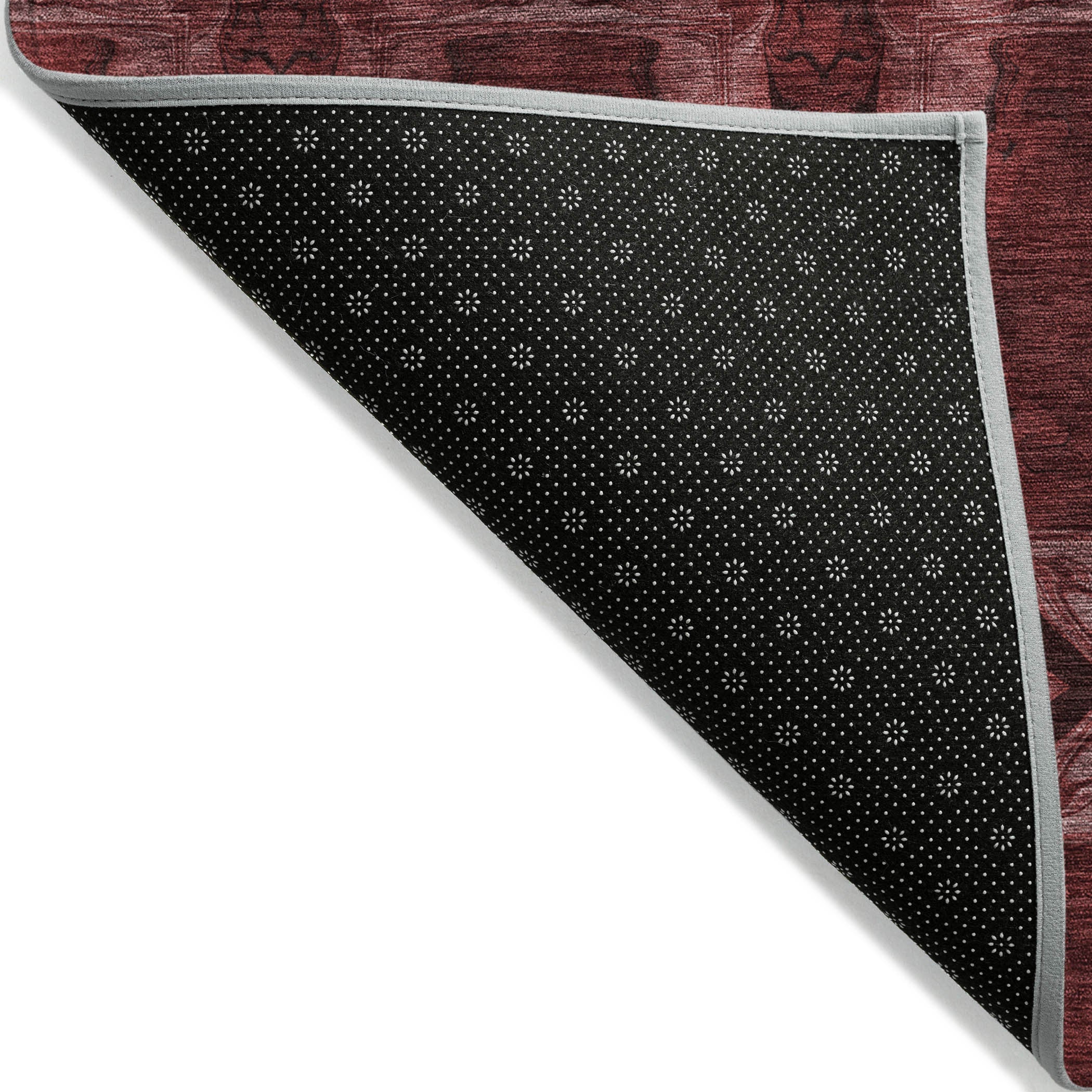 8' Burgundy And Black Round Floral Medallion Washable Indoor Outdoor Area Rug - GreatEagleInc