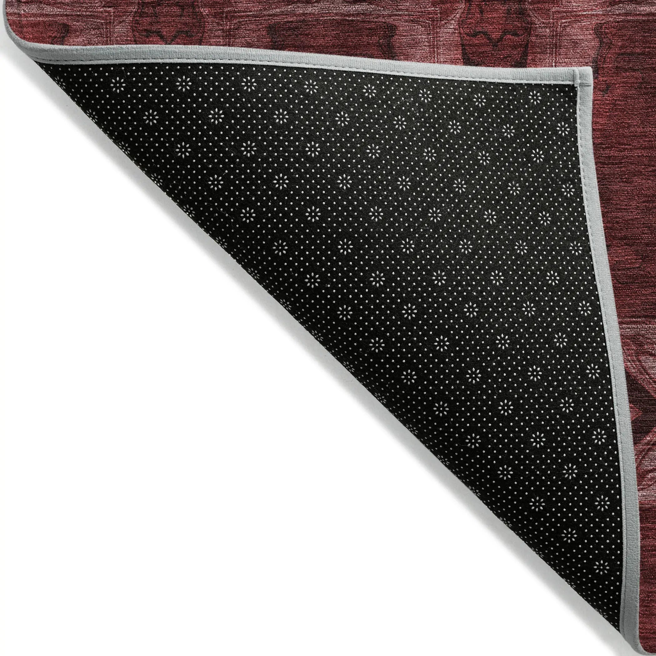 8' Burgundy And Black Round Floral Medallion Washable Indoor Outdoor Area Rug - GreatEagleInc