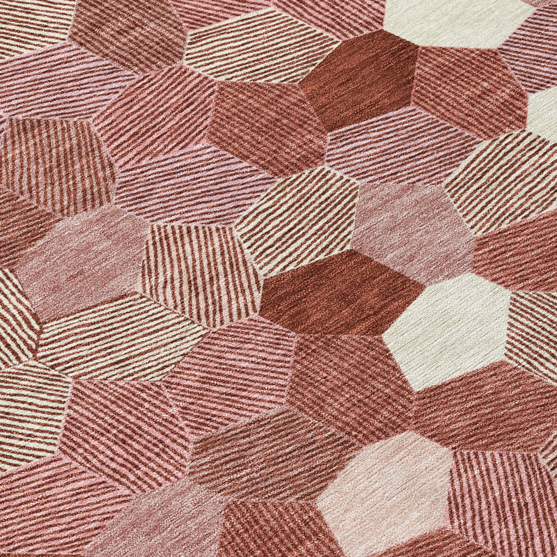 8' Burgundy And Ivory Round Geometric Washable Indoor Outdoor Area Rug Homeroots Outdoor