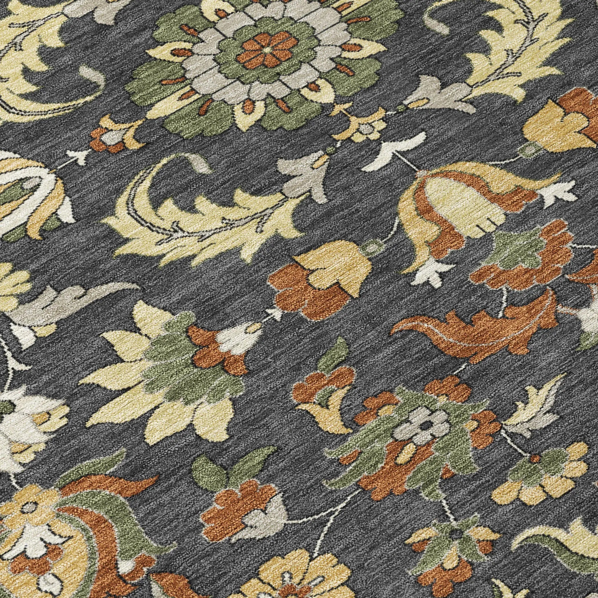 8' Charcoal And Black Round Floral Medallion Washable Indoor Outdoor Area Rug Homeroots Outdoor