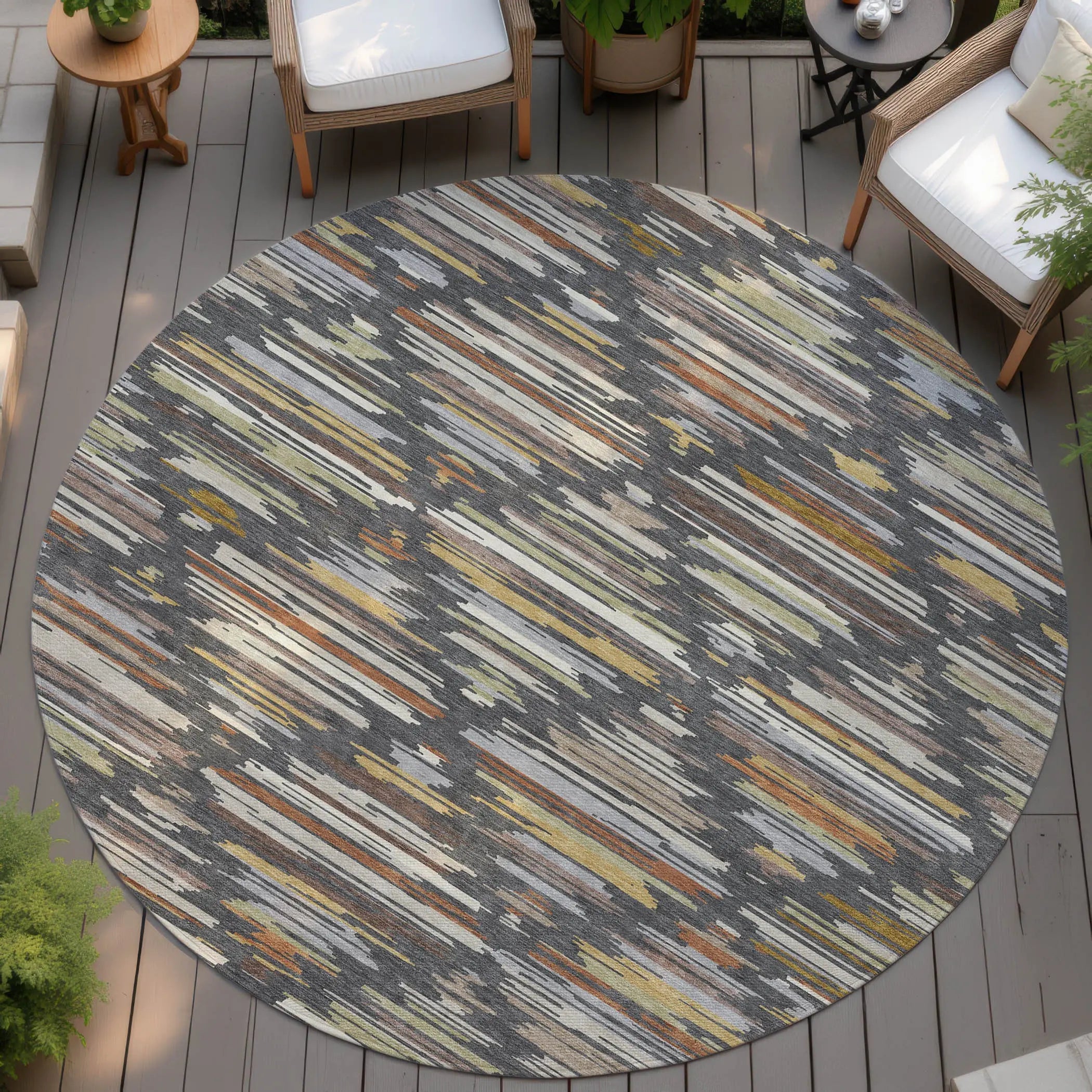 8' Charcoal And Gray Round Southwestern Washable Indoor Outdoor Area Rug Homeroots Outdoor