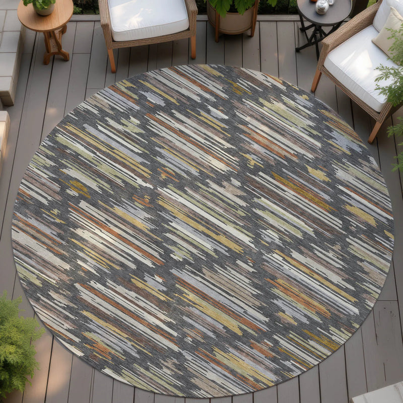 8' Charcoal And Gray Round Southwestern Washable Indoor Outdoor Area Rug Homeroots Outdoor