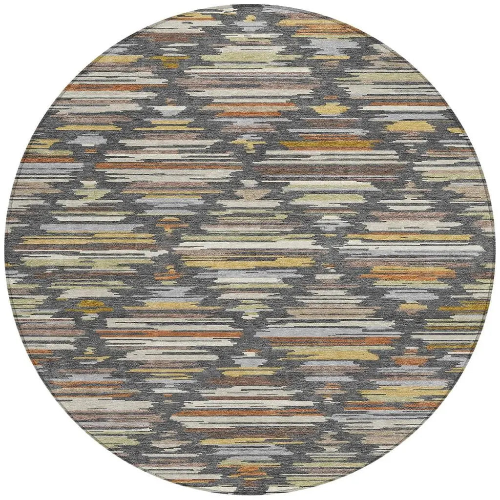 8' Charcoal And Gray Round Southwestern Washable Indoor Outdoor Area Rug Homeroots Outdoor