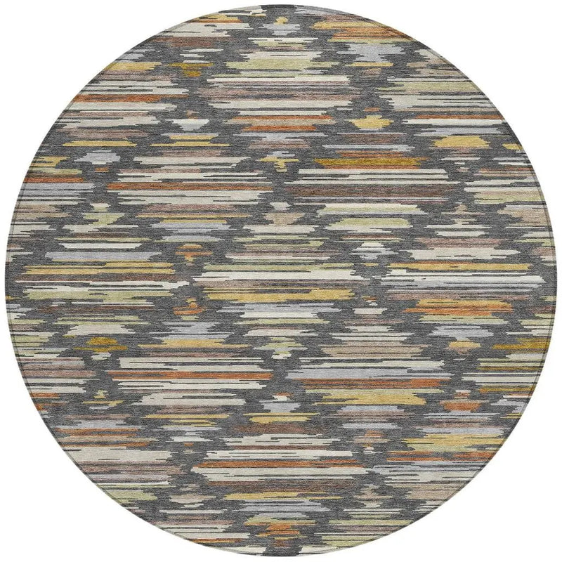 8' Charcoal And Gray Round Southwestern Washable Indoor Outdoor Area Rug Homeroots Outdoor