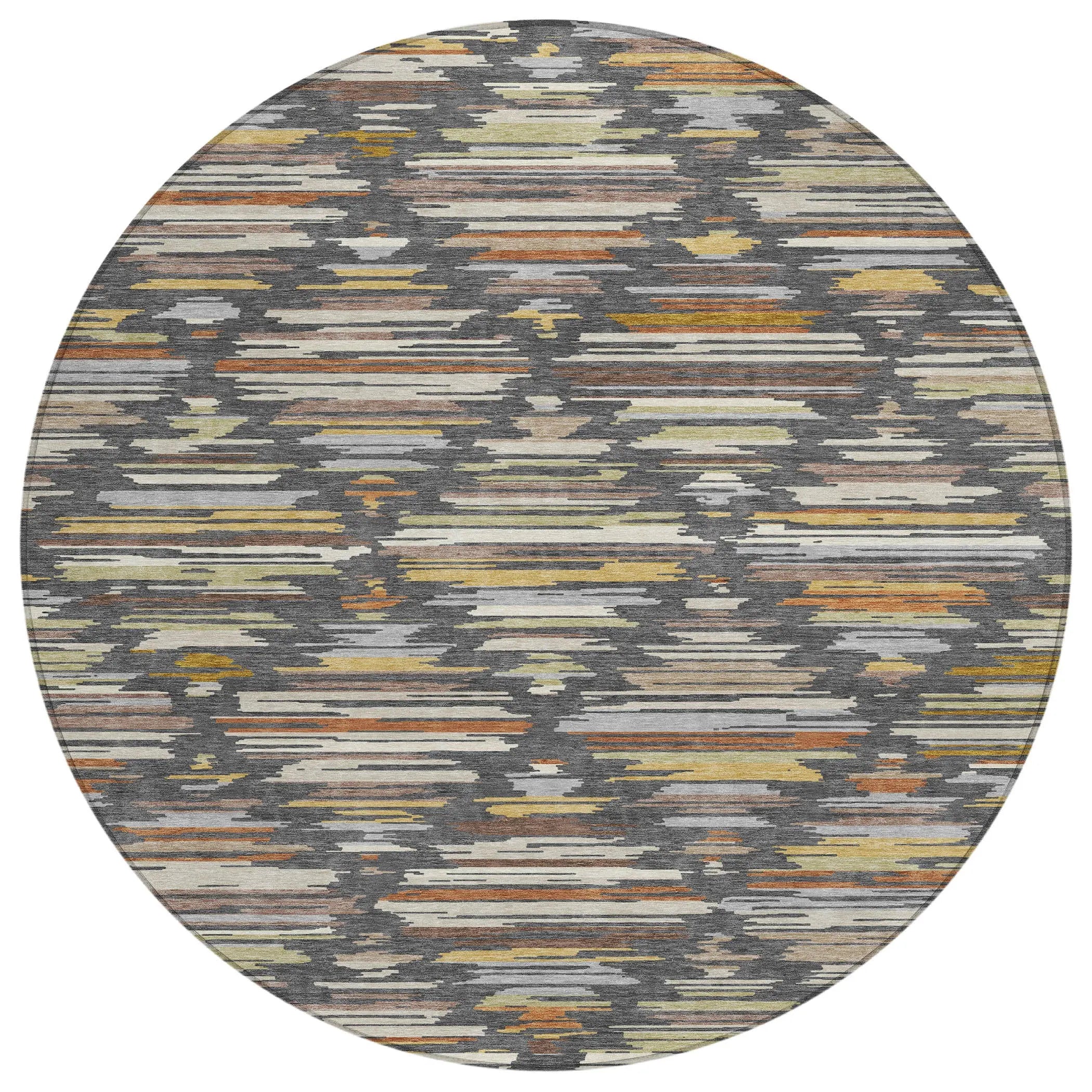 8' Charcoal And Gray Round Southwestern Washable Indoor Outdoor Area Rug Homeroots Outdoor