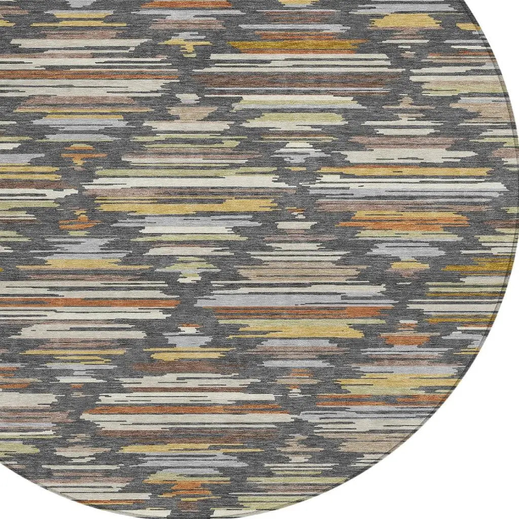 8' Charcoal And Gray Round Southwestern Washable Indoor Outdoor Area Rug Homeroots Outdoor