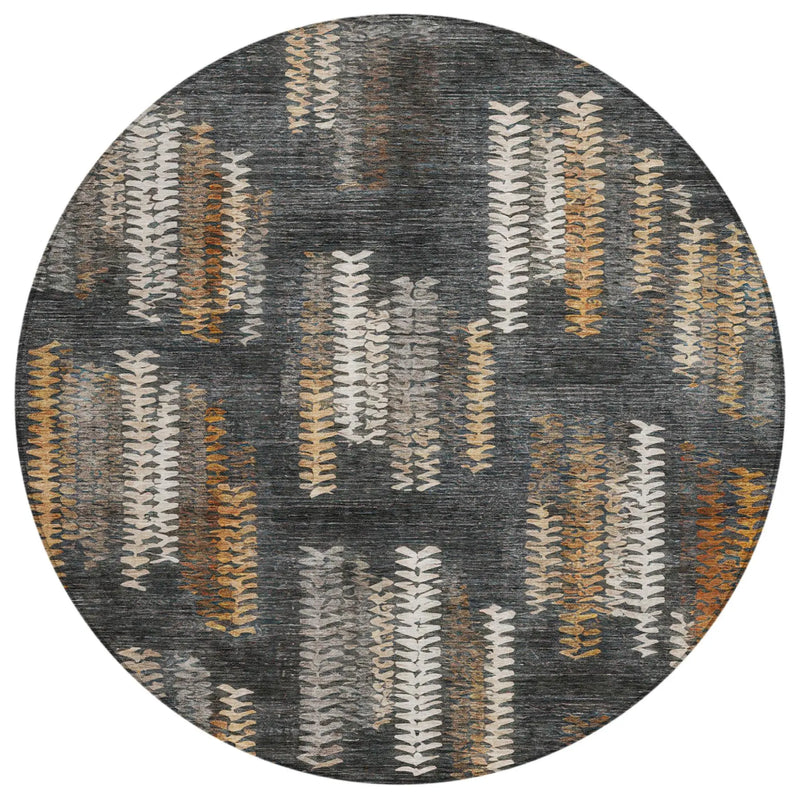 8' Charcoal And Gray Round Striped Washable Indoor Outdoor Area Rug Homeroots Outdoor