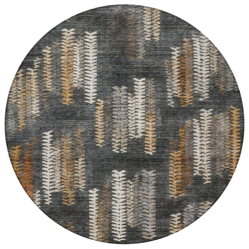 8' Charcoal And Gray Round Striped Washable Indoor Outdoor Area Rug Homeroots Outdoor
