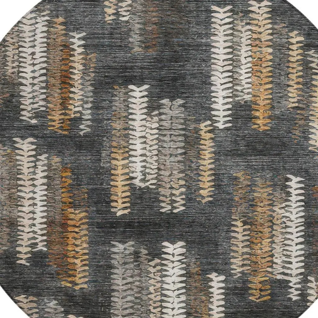 8' Charcoal And Gray Round Striped Washable Indoor Outdoor Area Rug Homeroots Outdoor