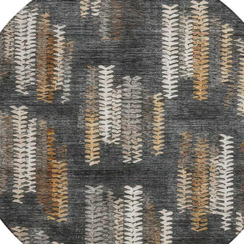 8' Charcoal And Gray Round Striped Washable Indoor Outdoor Area Rug Homeroots Outdoor