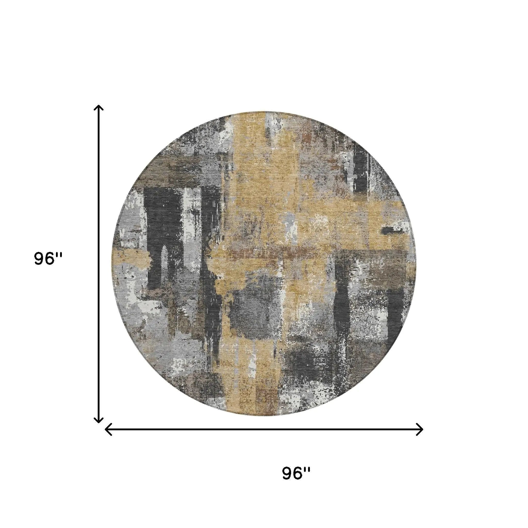 8' Charcoal And Ivory Round Abstract Washable Indoor Outdoor Area Rug Homeroots Outdoor