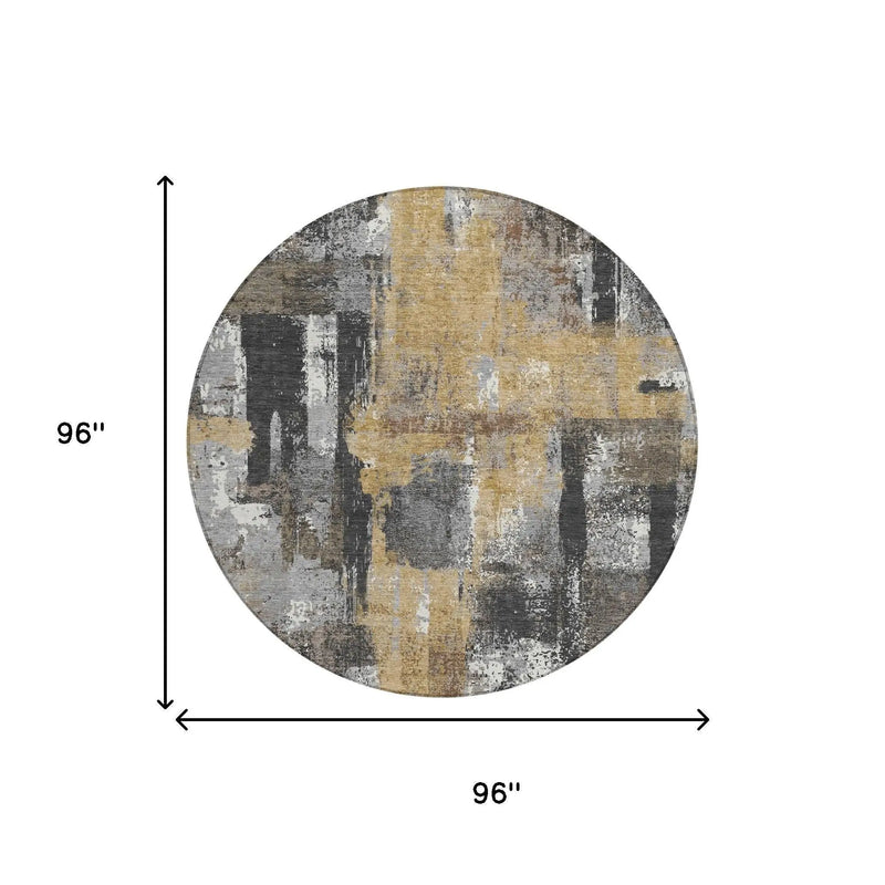 8' Charcoal And Ivory Round Abstract Washable Indoor Outdoor Area Rug Homeroots Outdoor
