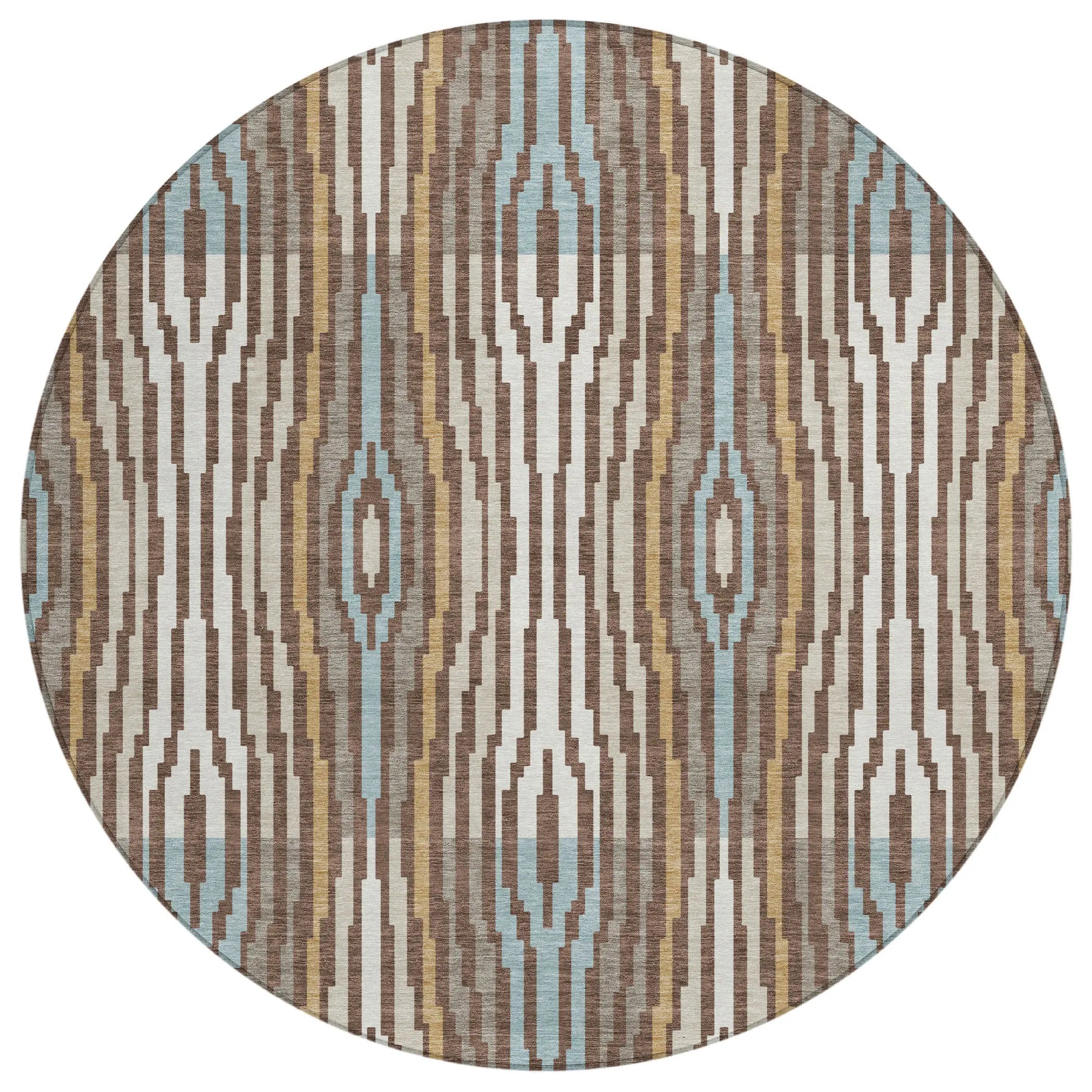 8' Chocolate And Aqua Round Abstract Washable Indoor Outdoor Area Rug Homeroots Outdoor