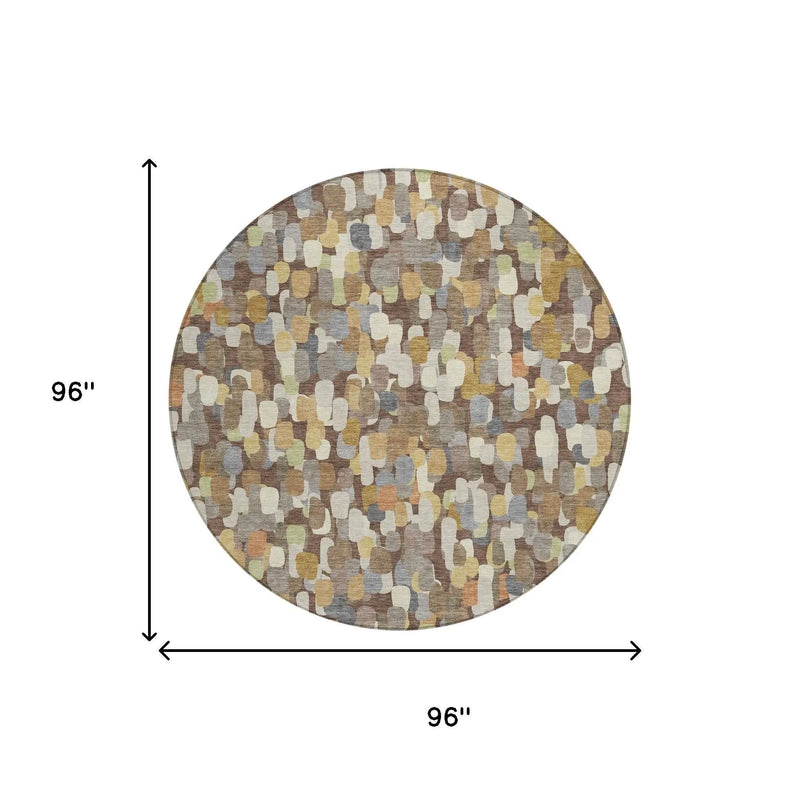 8' Chocolate And Beige Round Abstract Washable Indoor Outdoor Area Rug Homeroots Outdoor
