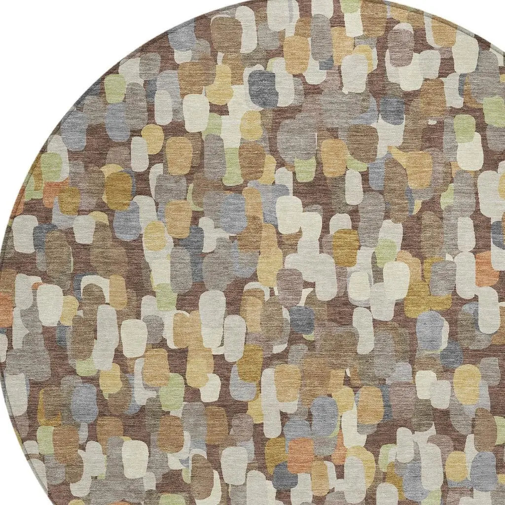 8' Chocolate And Beige Round Abstract Washable Indoor Outdoor Area Rug Homeroots Outdoor