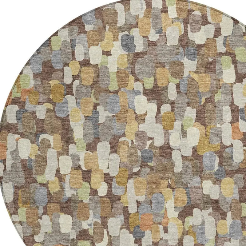 8' Chocolate And Beige Round Abstract Washable Indoor Outdoor Area Rug Homeroots Outdoor