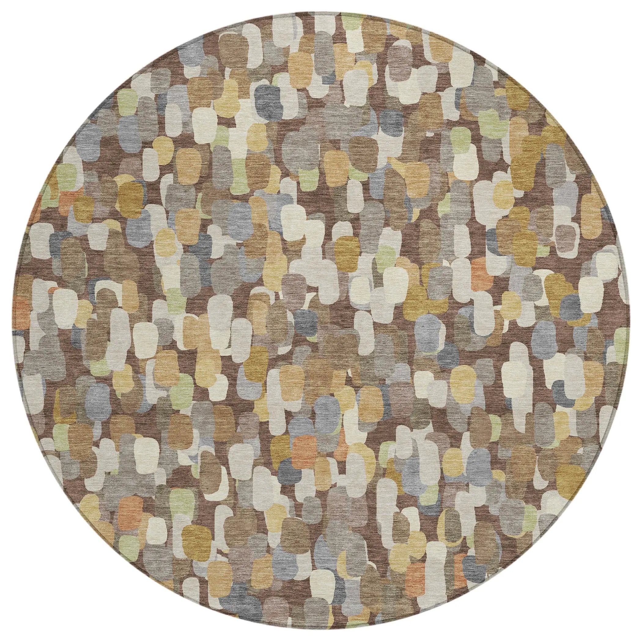 8' Chocolate And Beige Round Abstract Washable Indoor Outdoor Area Rug Homeroots Outdoor